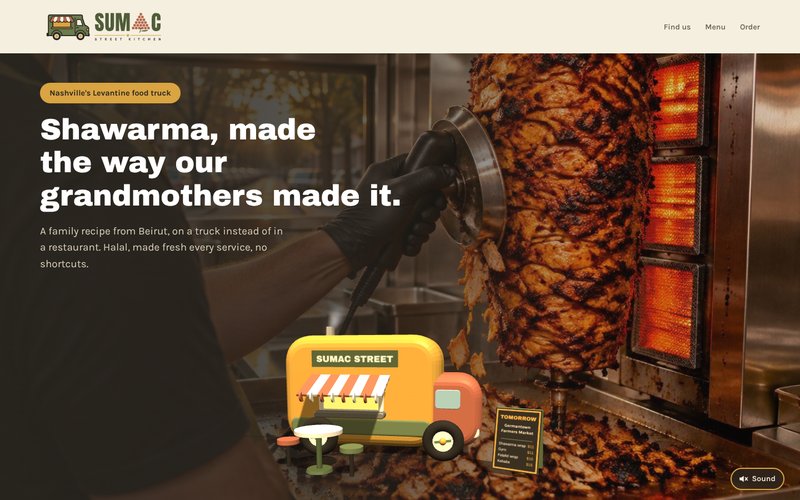 Home page of the Sumac Street Kitchen sample site