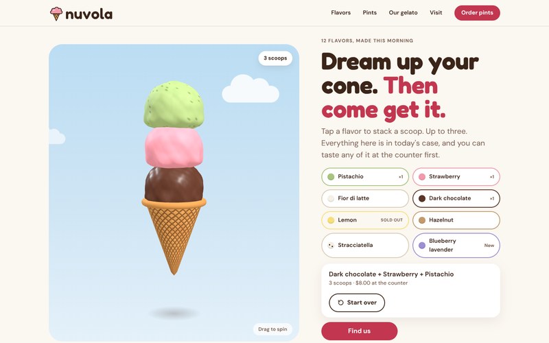 Home page of the Nuvola Gelato sample site