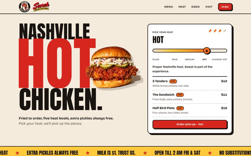 Home page of the Scorch Hot Chicken sample site