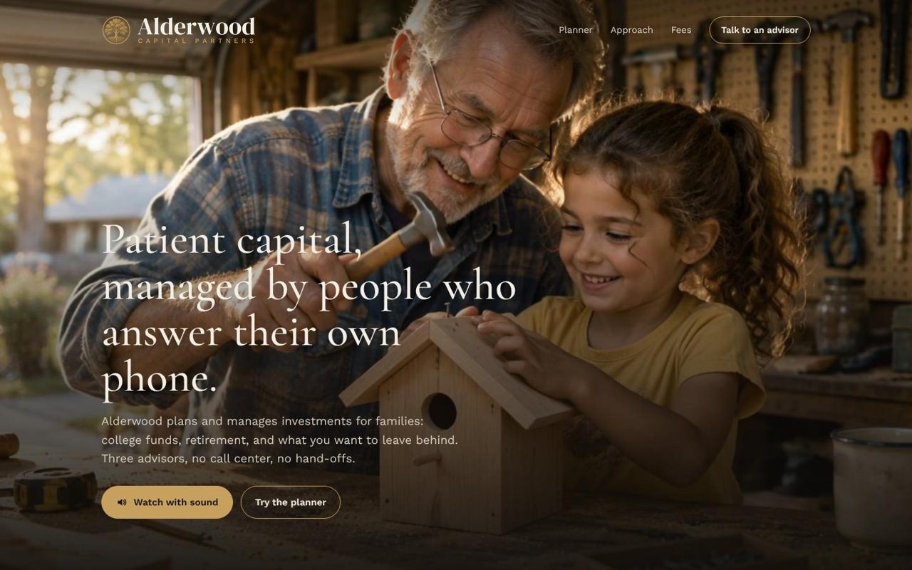 Home page of the Alderwood Capital sample site