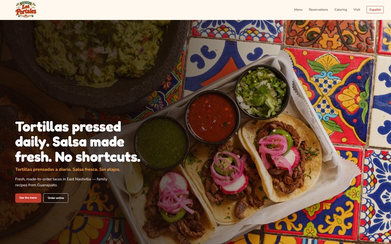 Home page of the Taquería Los Portales sample site