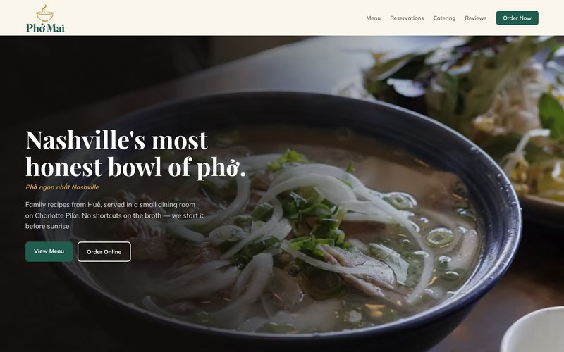 Home page of the Phở Mai sample site